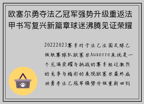 欧塞尔勇夺法乙冠军强势升级重返法甲书写复兴新篇章球迷沸腾见证荣耀时刻